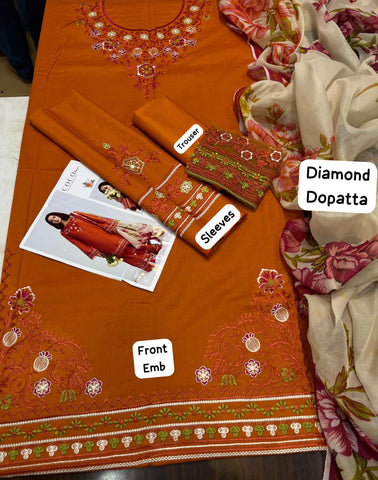 3Pcs Premium Lawn Embroidered